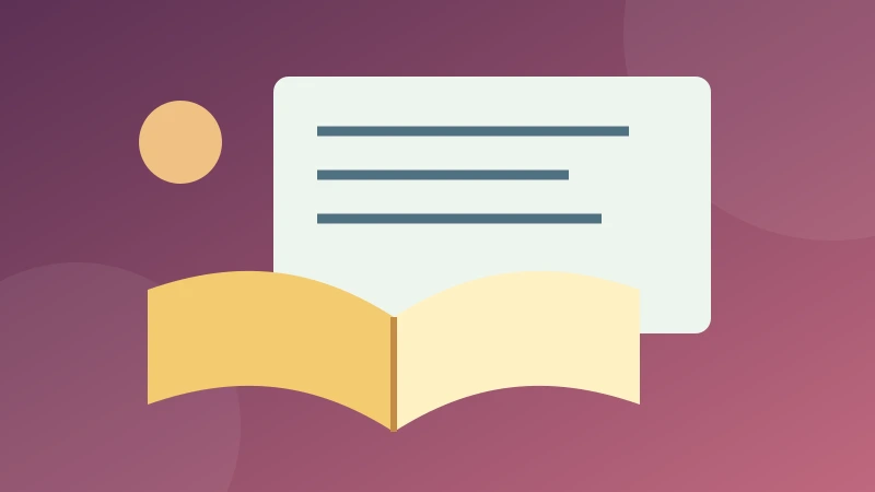 Colourful teaching illustration with an open book and presentation board